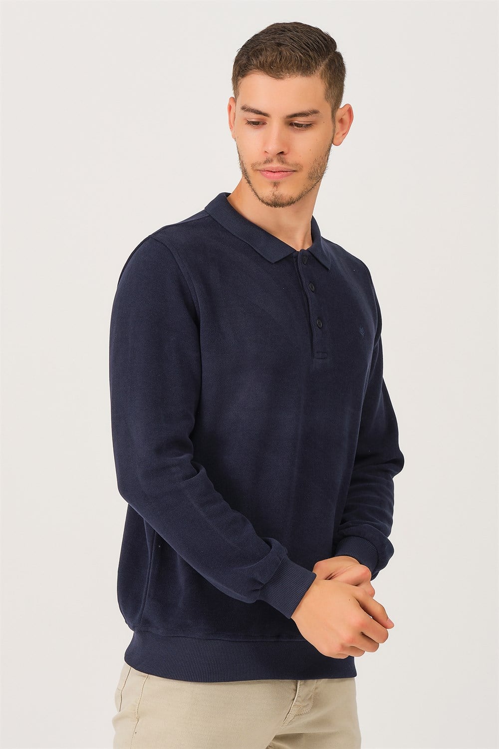 V2001 DEWBERRY DIO RISE POLO YAKA ERKEK SWEATSHIRT-KOYU LACİVERT