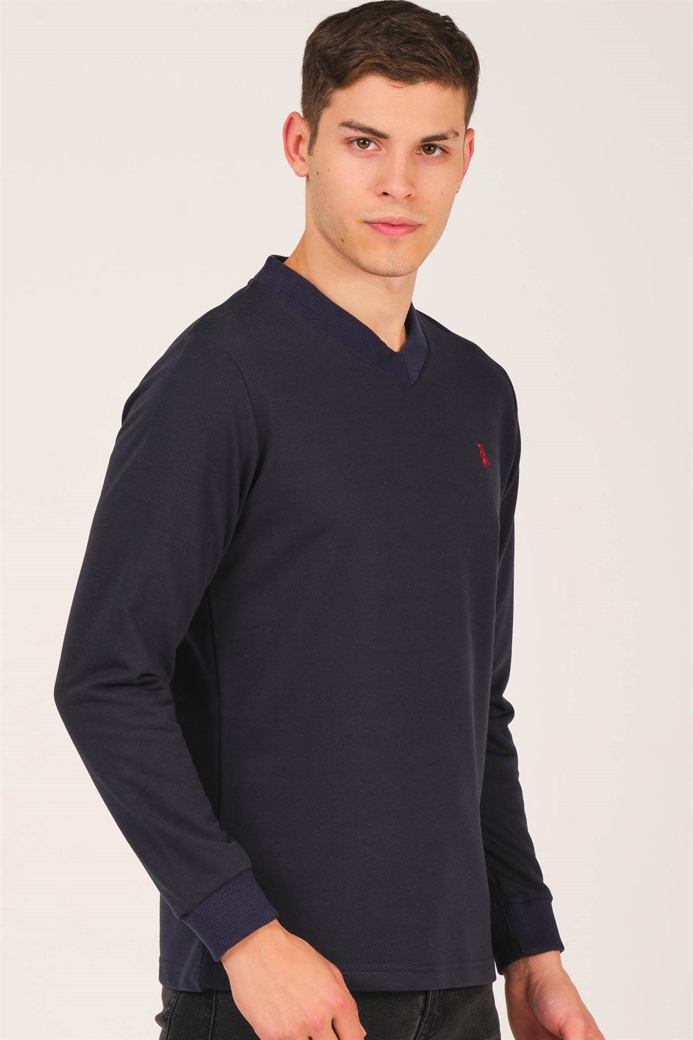V4002 DEWBERRY V YAKA ERKEK SWEATSHIRT-LACİVERT