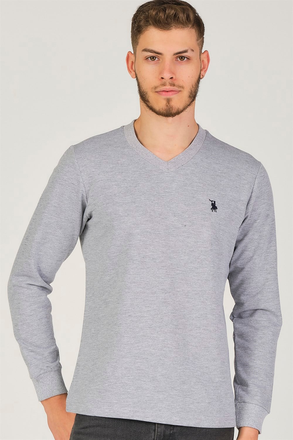 V4002 DEWBERRY V YAKA ERKEK SWEATSHIRT-GRİ