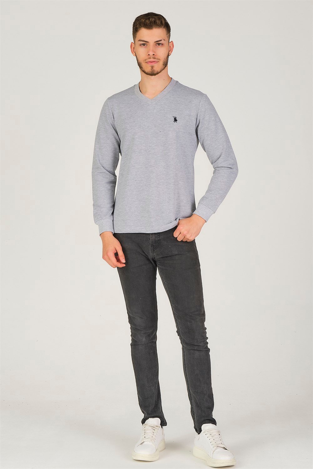 V4002 DEWBERRY V YAKA ERKEK SWEATSHIRT-GRİ
