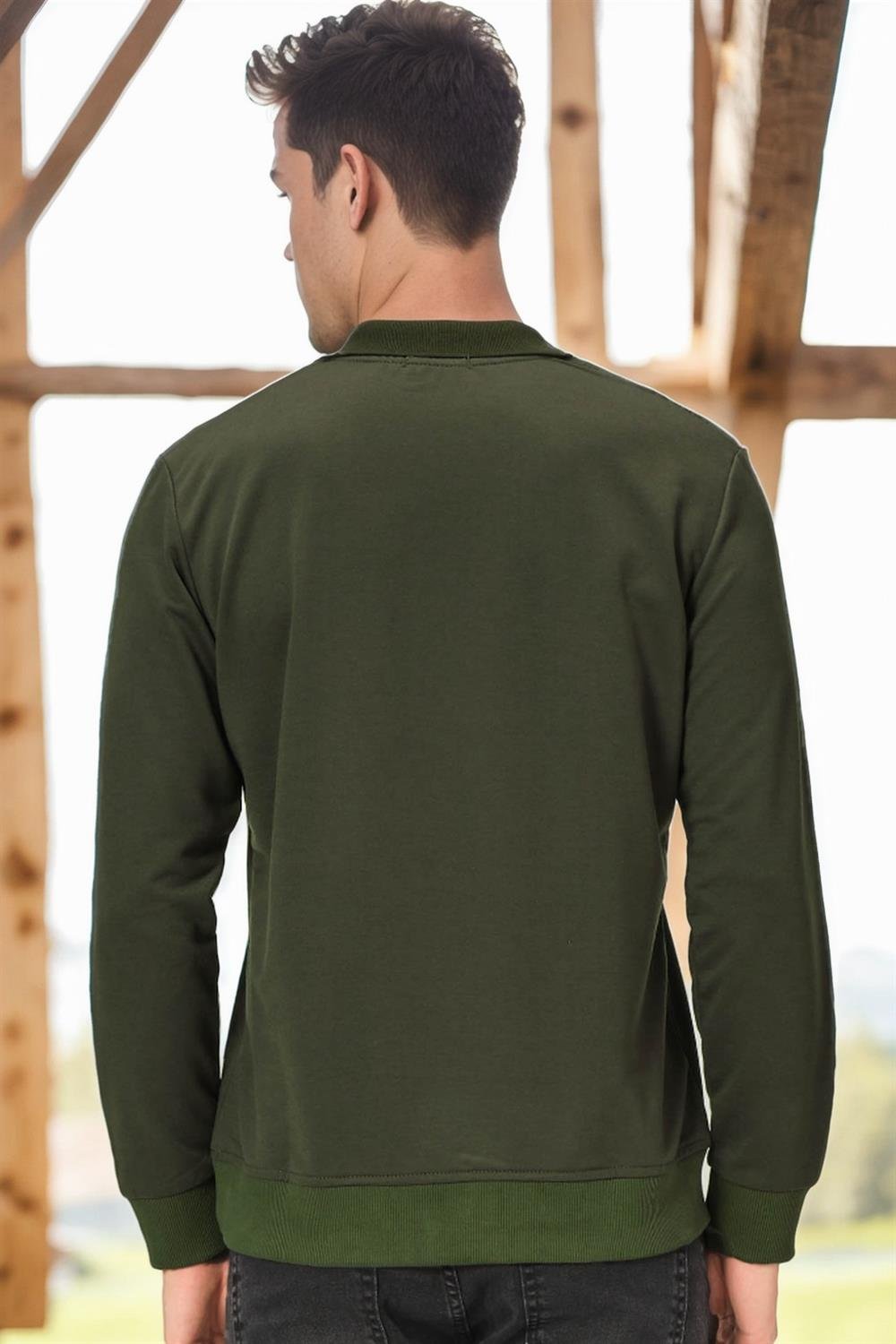 V4007 DEWBERRY ERKEK SWEATSHIRT-DÜZ HAKİ