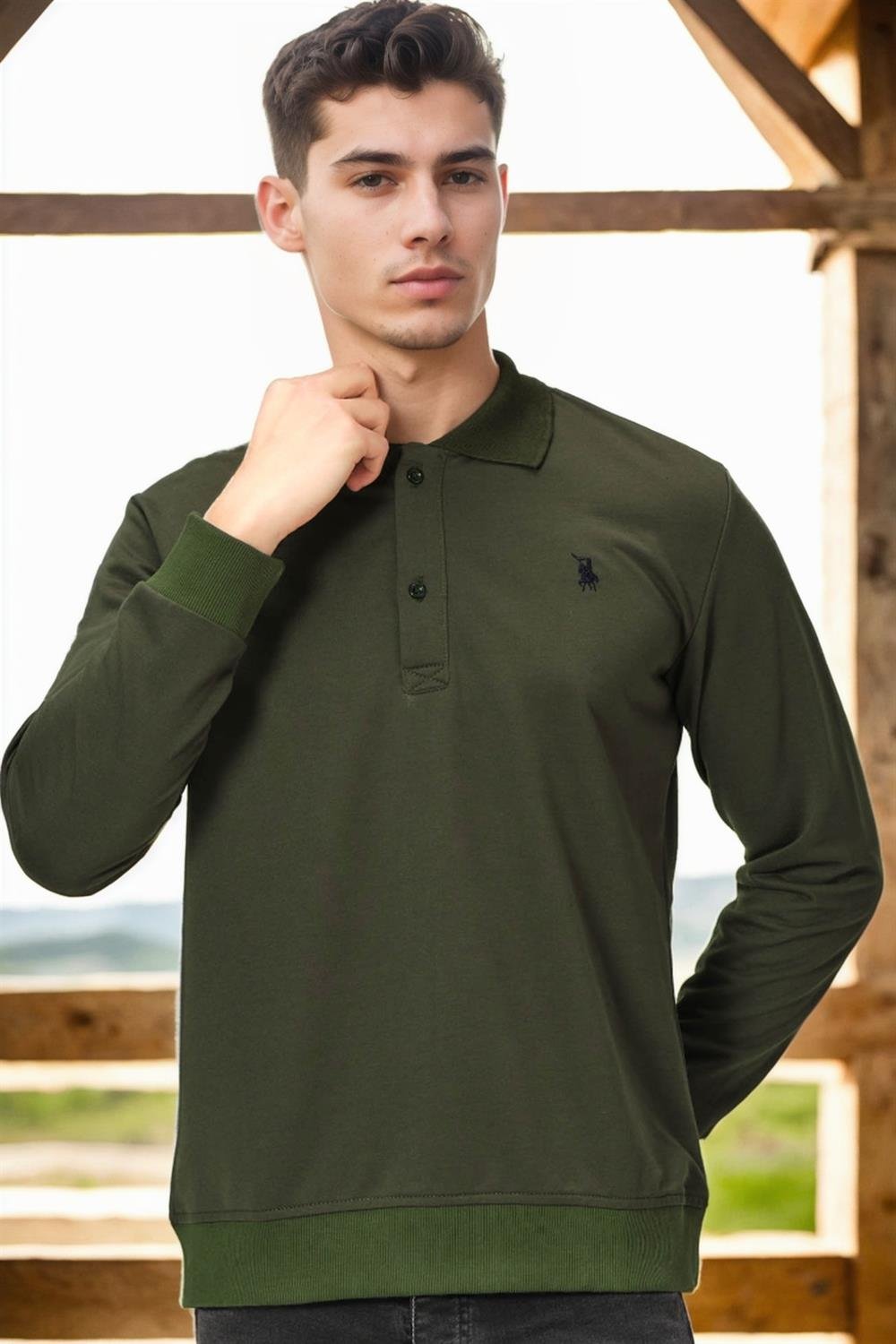 V4007 DEWBERRY ERKEK SWEATSHIRT-DÜZ HAKİ