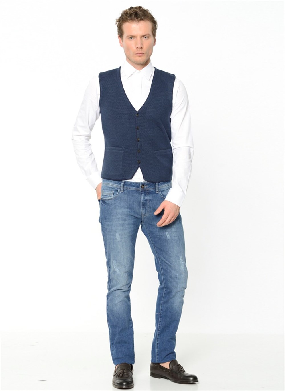Y8610 DEWBERRY TRİKO YELEK-İNDİGO