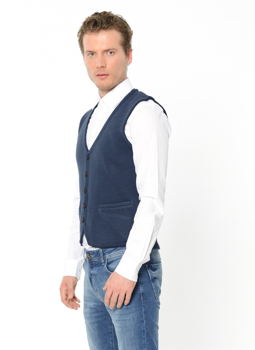 Y8610 DEWBERRY TRİKO YELEK-İNDİGO