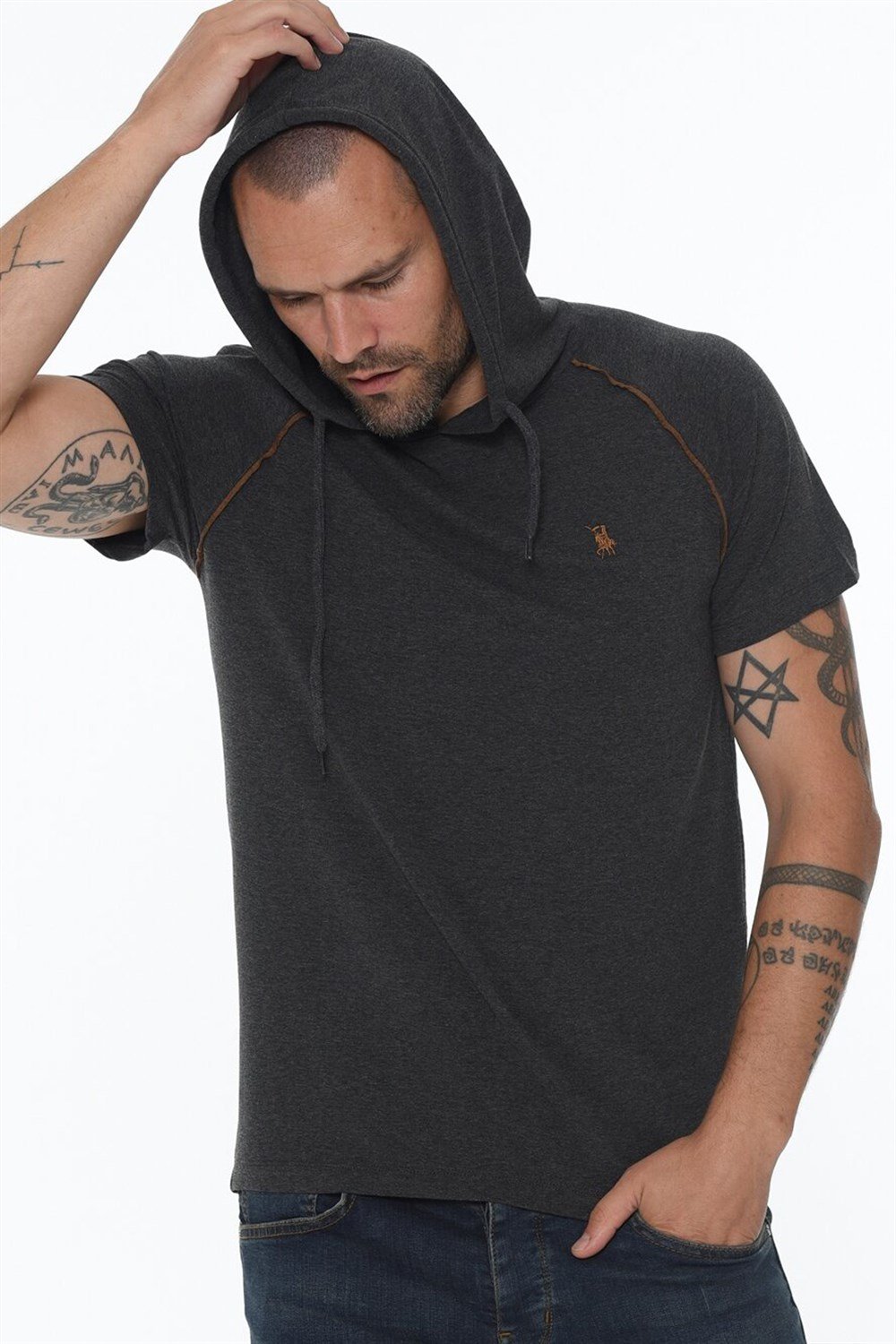 YEDİLİ SET T8570 DEWBERRY KAPŞONLU ERKEK T-SHIRT-SİYAH-LACİVERT-BEYAZ-GRİ-SAKS-ANTRASİT-BORDO