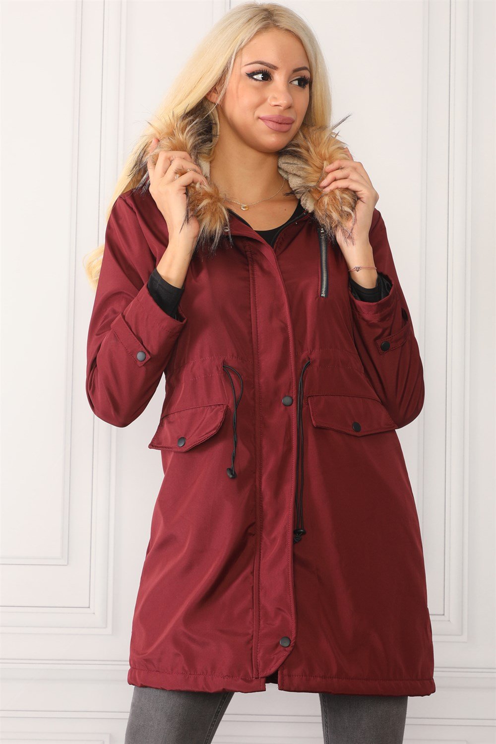 Z0090 DEWBERRY İÇİ KUZULU BAYAN MONT-BORDO