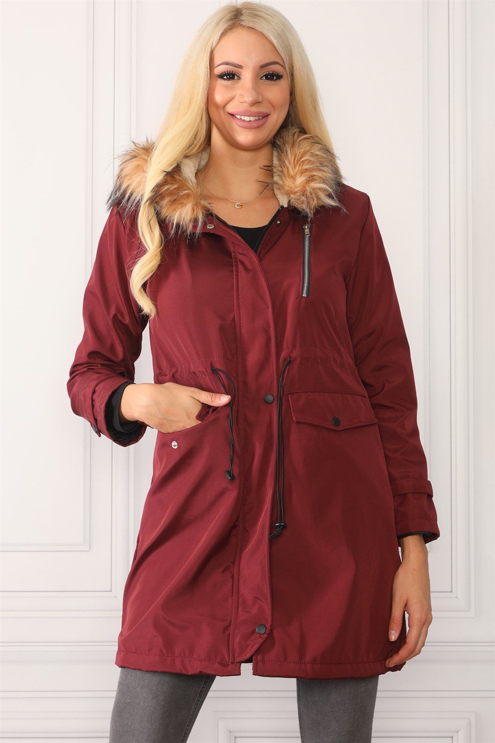 Z0090 DEWBERRY İÇİ KUZULU BAYAN MONT-BORDO
