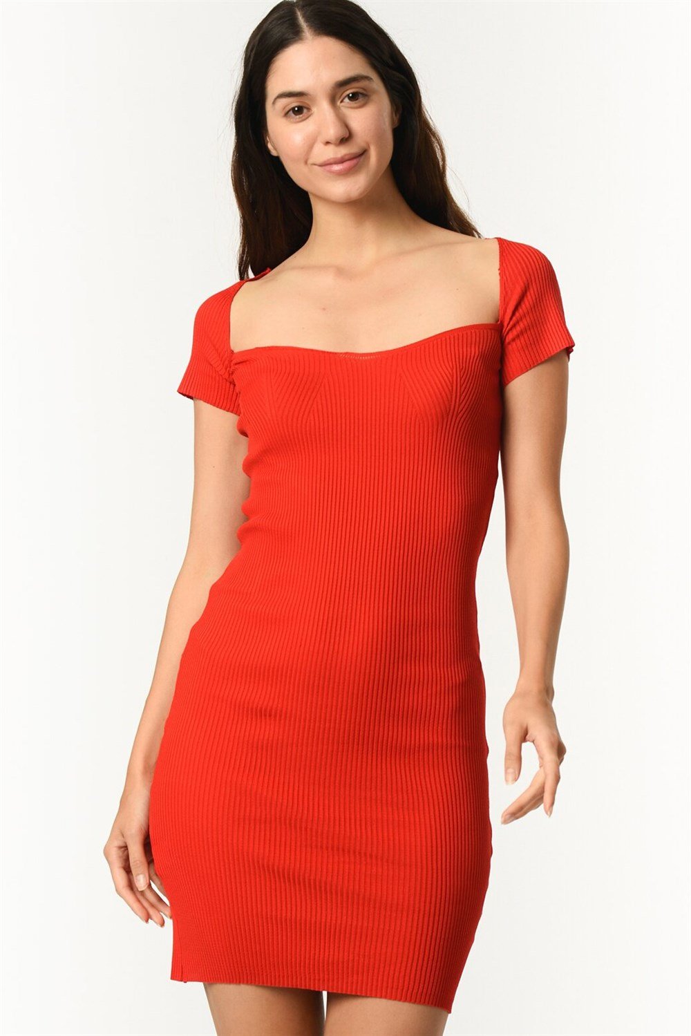 Z2016 DEWBERRY BAYAN ELBİSE-KIRMIZI OPTİK