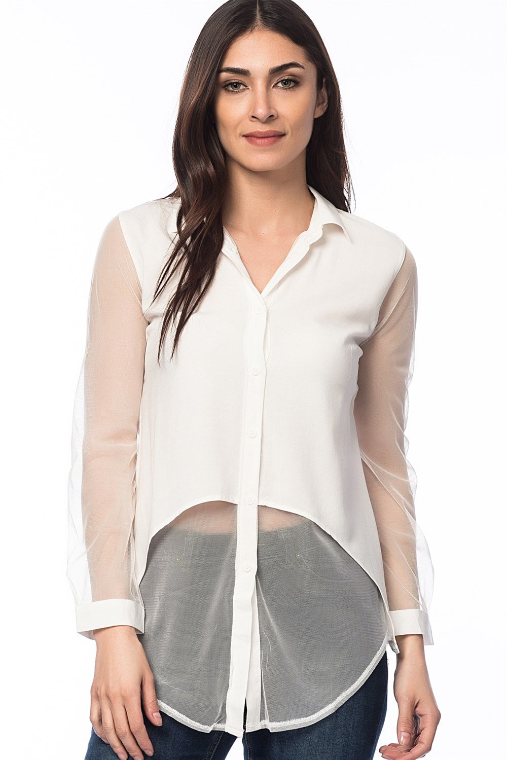 Z4940 DEWBERRY BAYAN GÖMLEK-BEYAZ