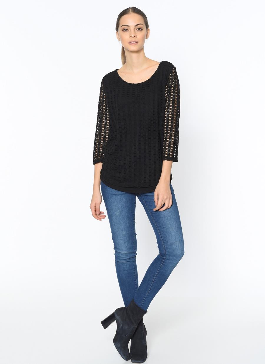 Z6221 DEWBERRY BAYAN BLUZ-SİYAH