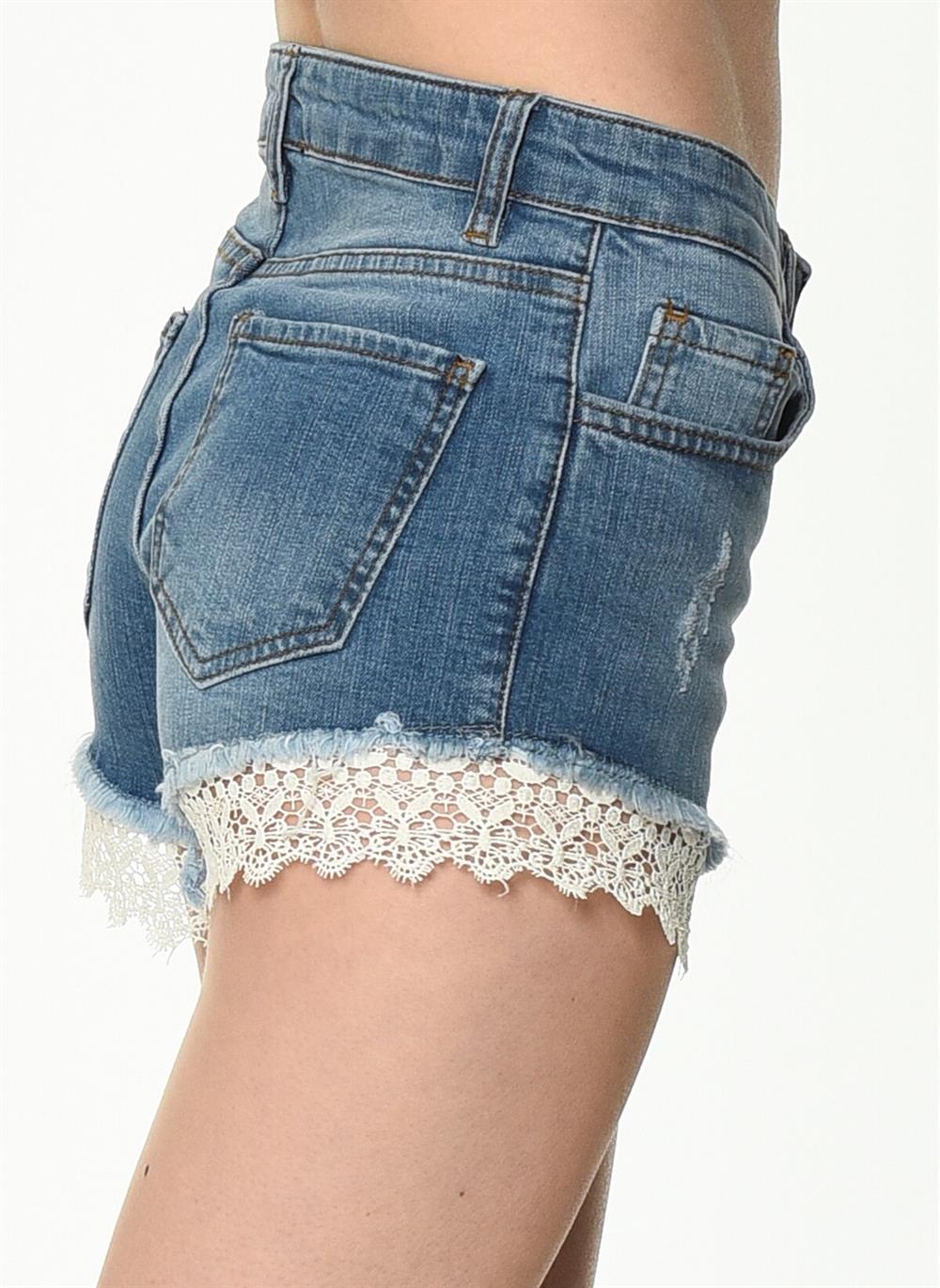 Z6330 DEWBERRY BAYAN JEAN ŞORT-DÜZ MAVİ