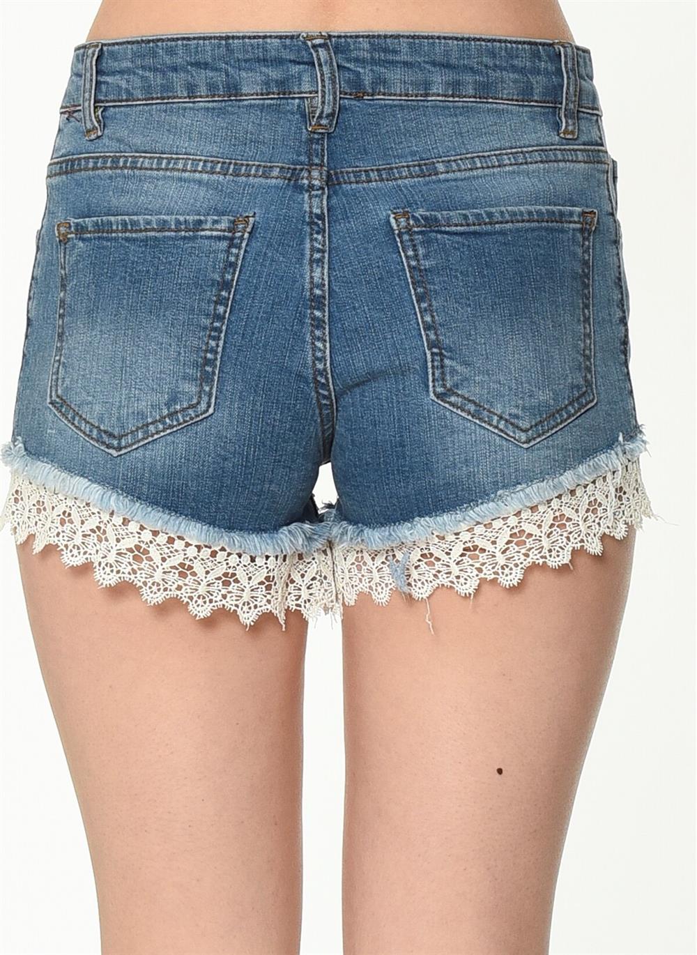 Z6330 DEWBERRY BAYAN JEAN ŞORT-DÜZ MAVİ