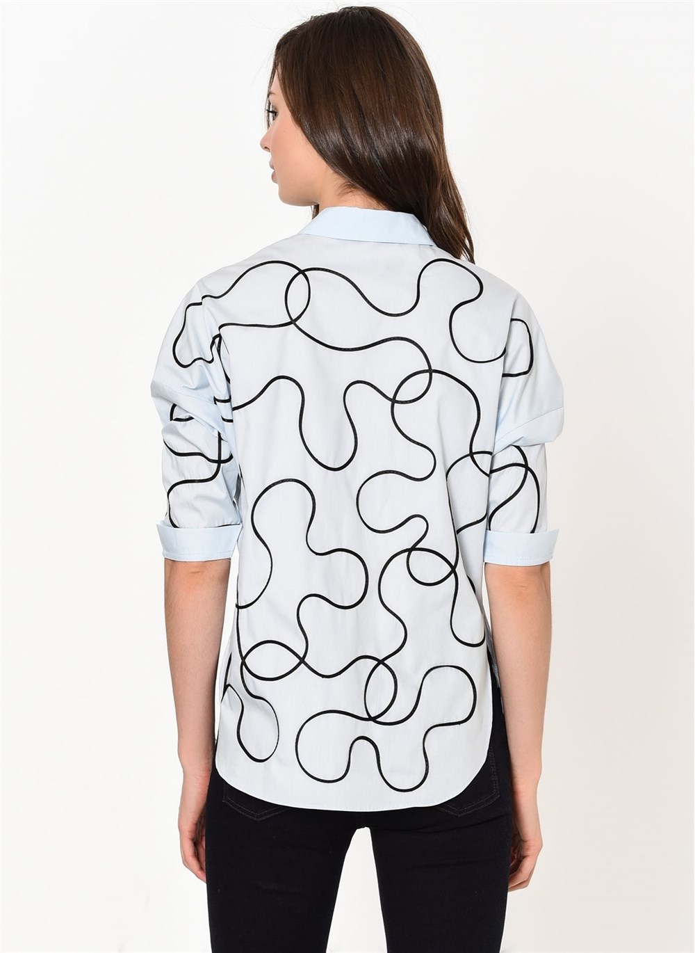 Z6435  DEWBERRY BAYAN GÖMLEK-MAVİ