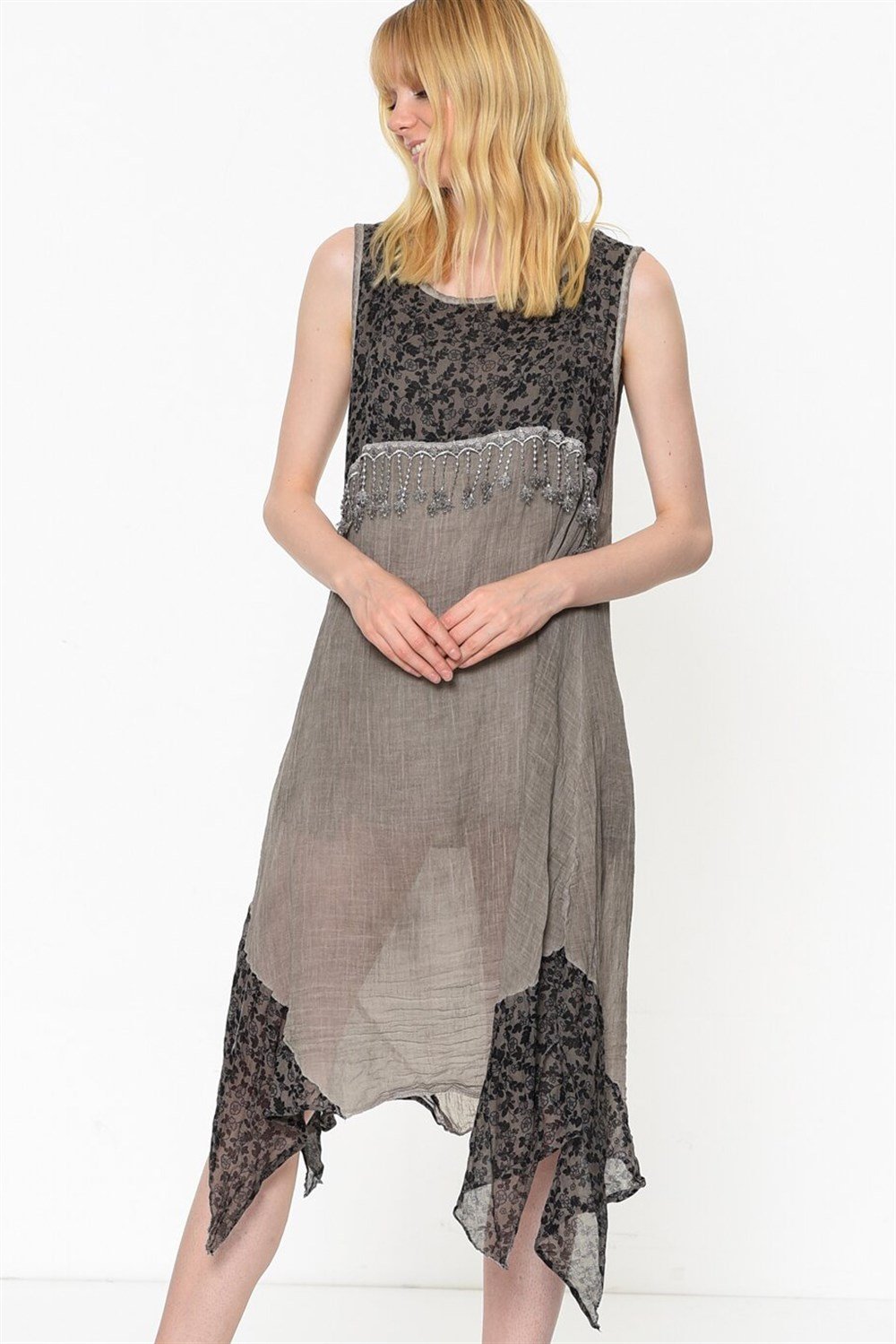 Z6482 DEWBERRY BAYAN ELBİSE-BEJ