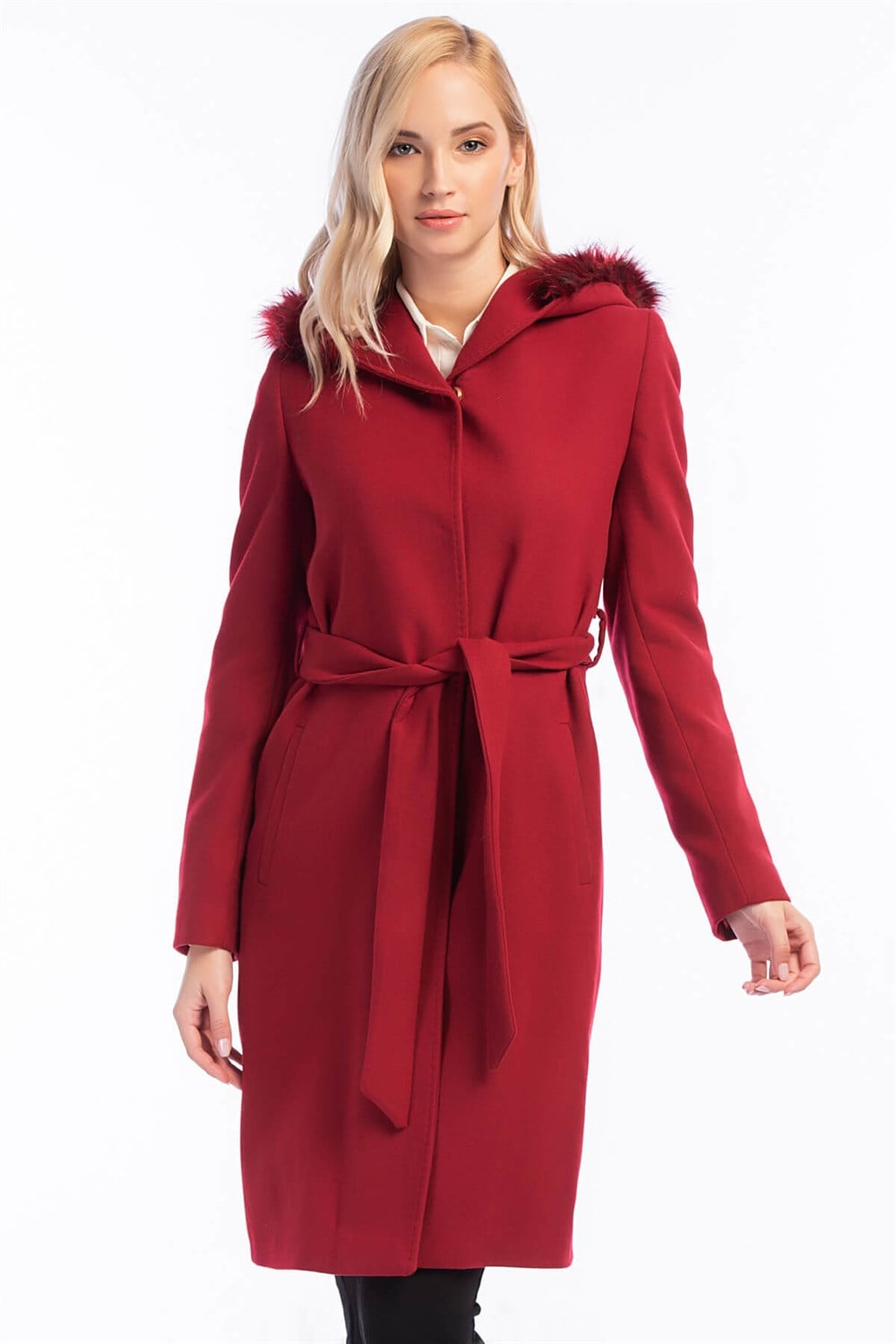 Z6509 DEWBERRY BAYAN PALTO-KIRMIZI