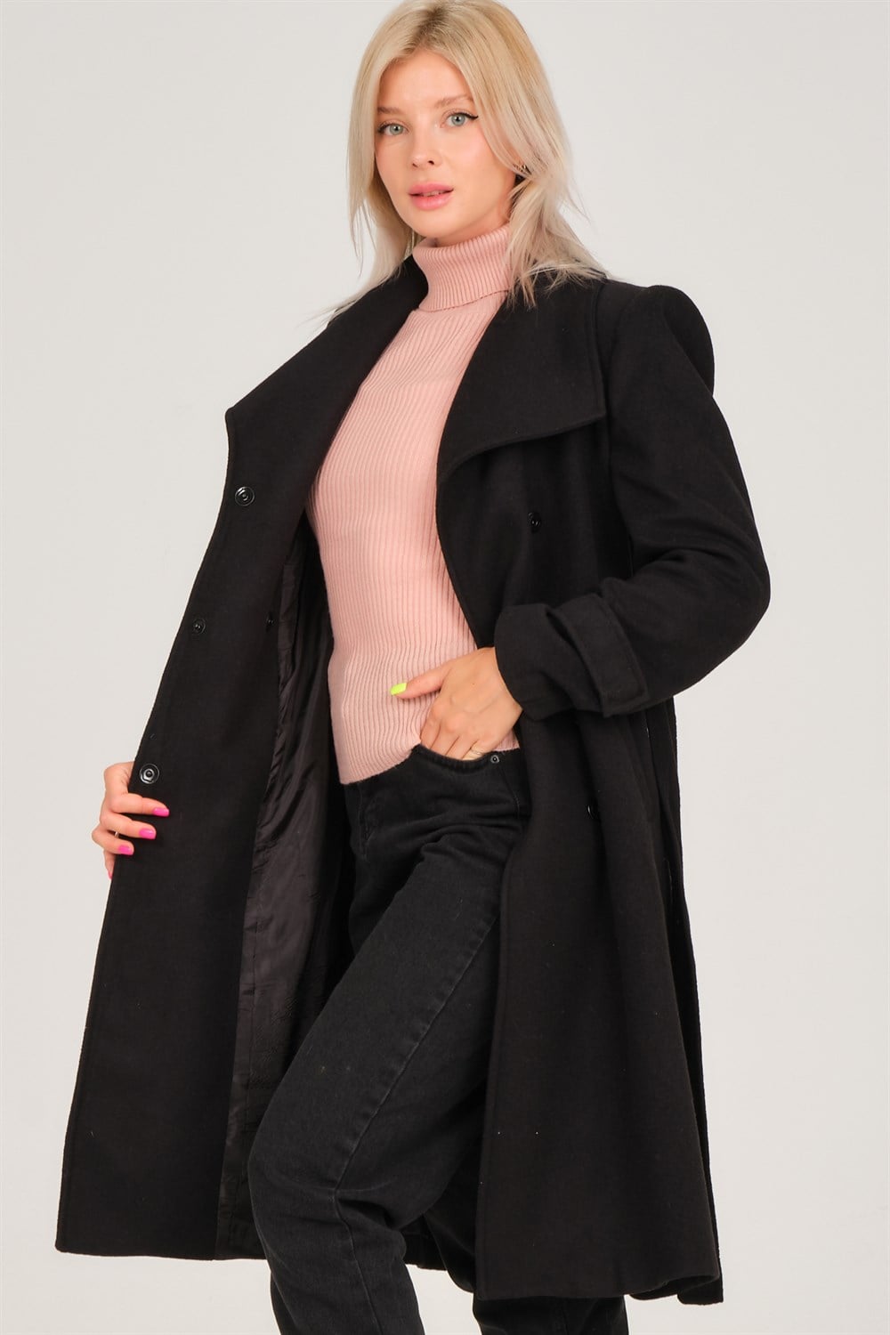 Z6645 DEWBERRY BAYAN PALTO-SİYAH