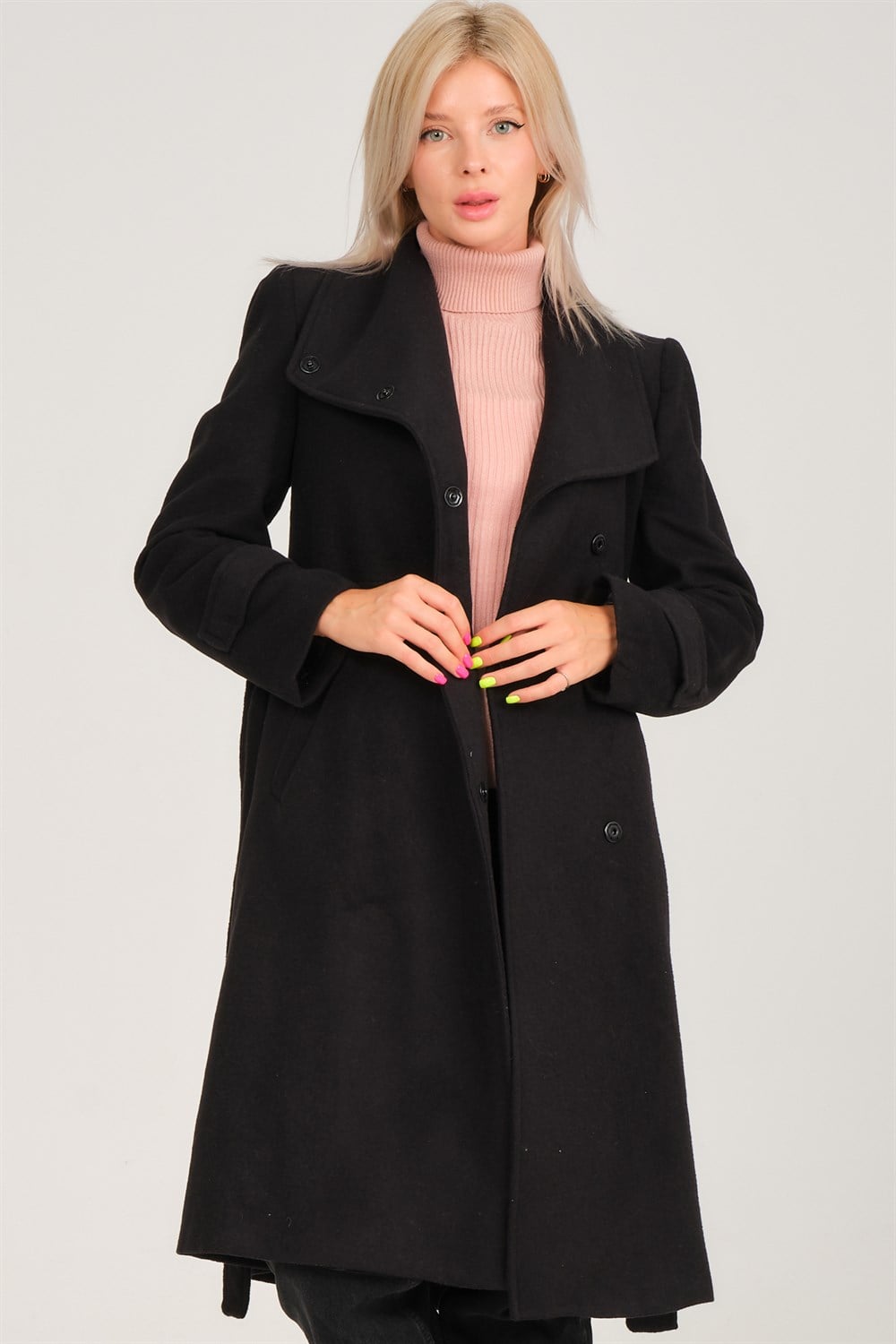 Z6645 DEWBERRY BAYAN PALTO-SİYAH