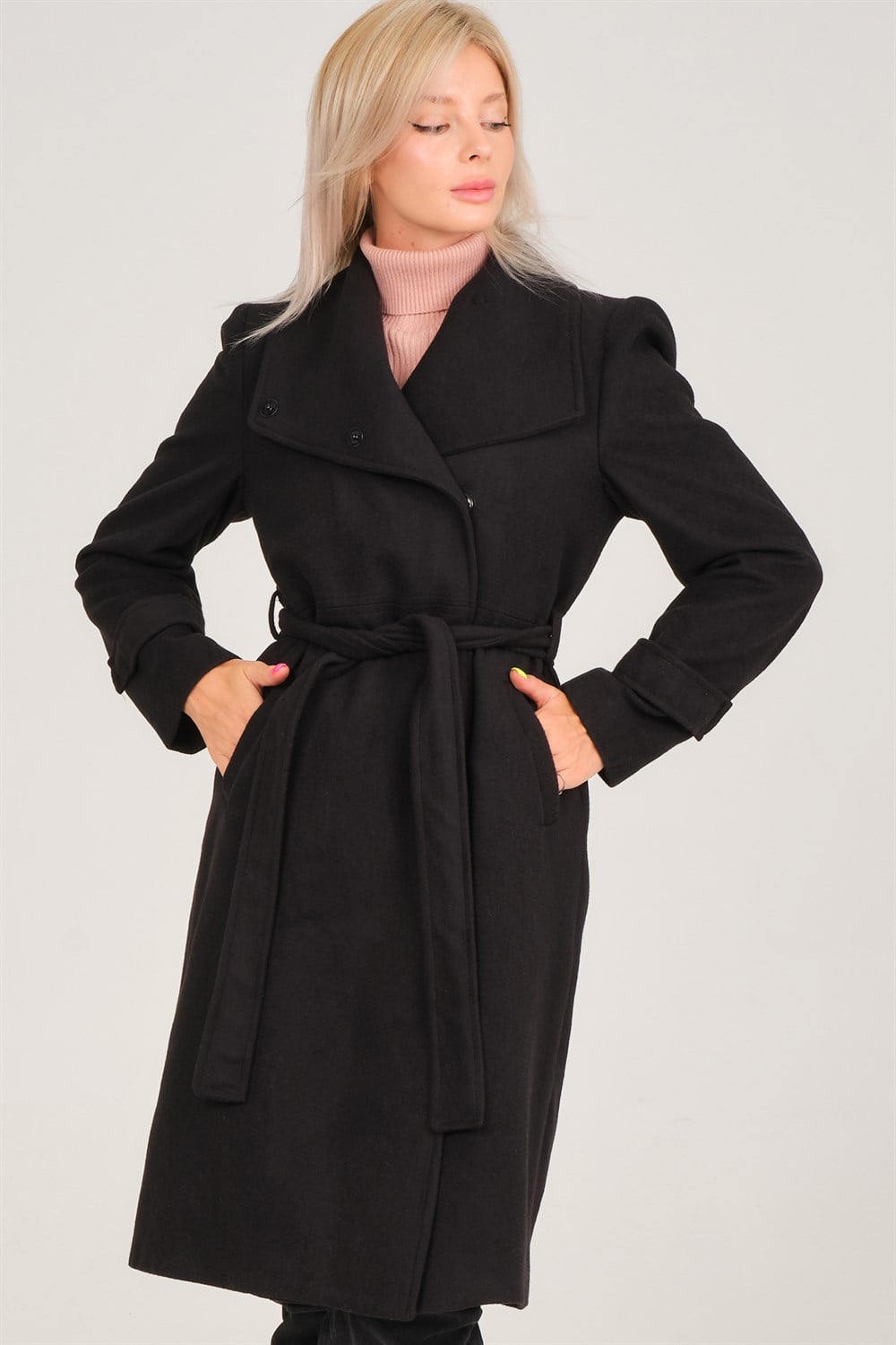 Z6645 DEWBERRY BAYAN PALTO-SİYAH