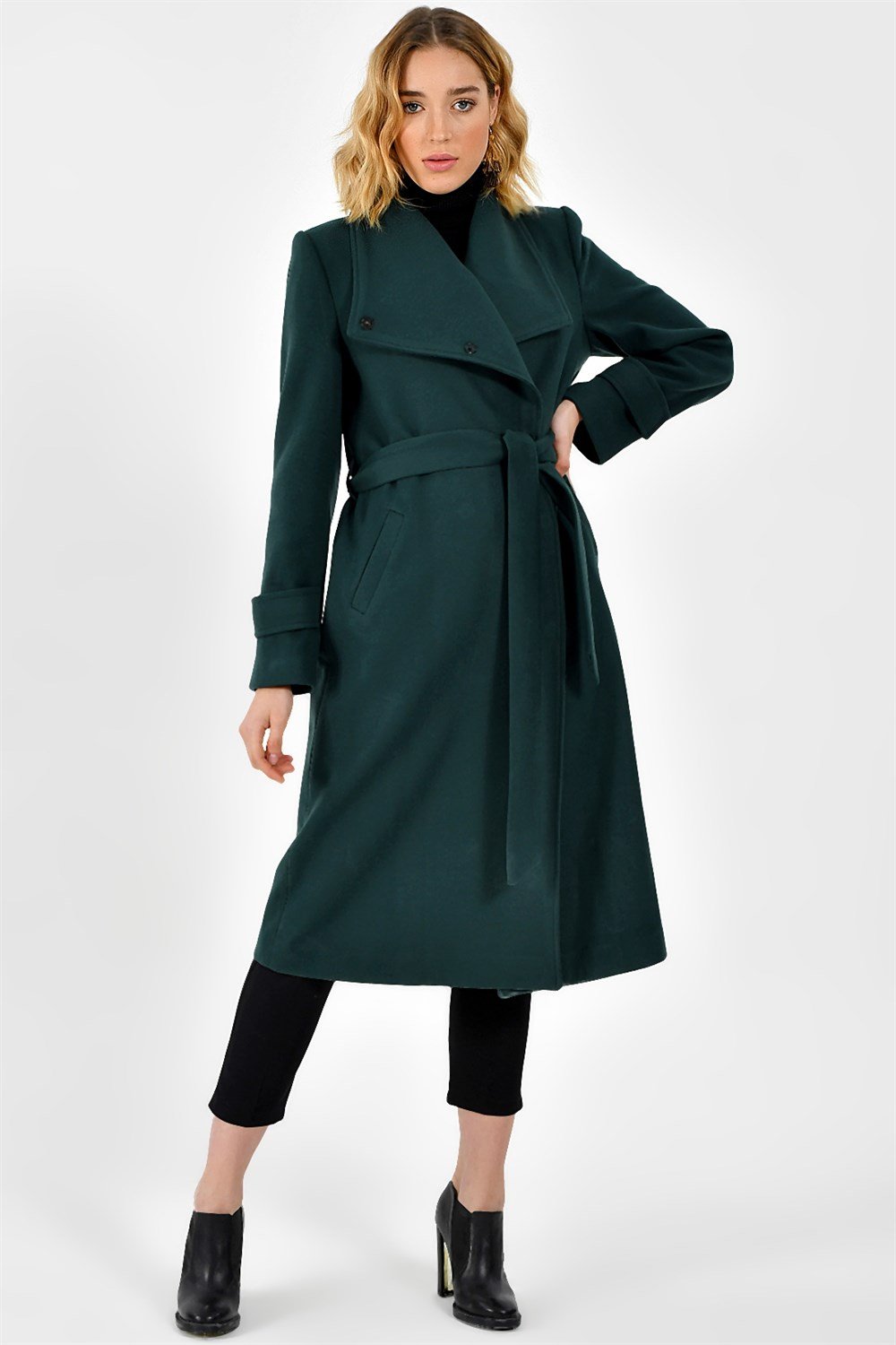 Z6645 DEWBERRY BAYAN PALTO-YEŞİL