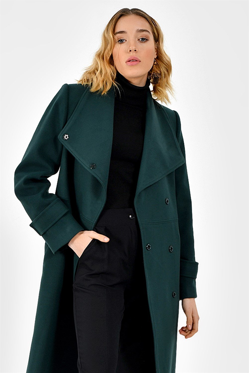 Z6645 DEWBERRY BAYAN PALTO-YEŞİL