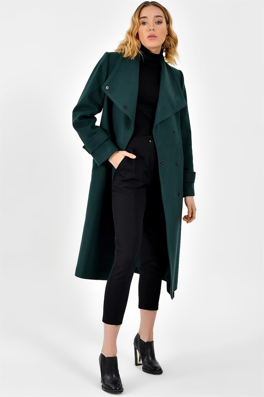 Z6645 DEWBERRY BAYAN PALTO-YEŞİL