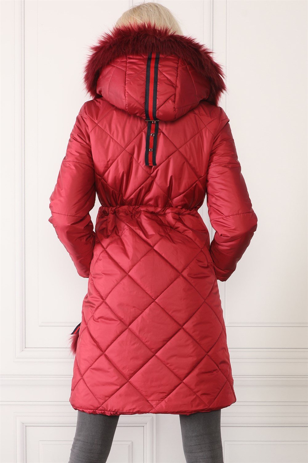 Z6646 DEWBERRYN KÜRKLÜ PONPONLU BAYAN KABAN-BORDO