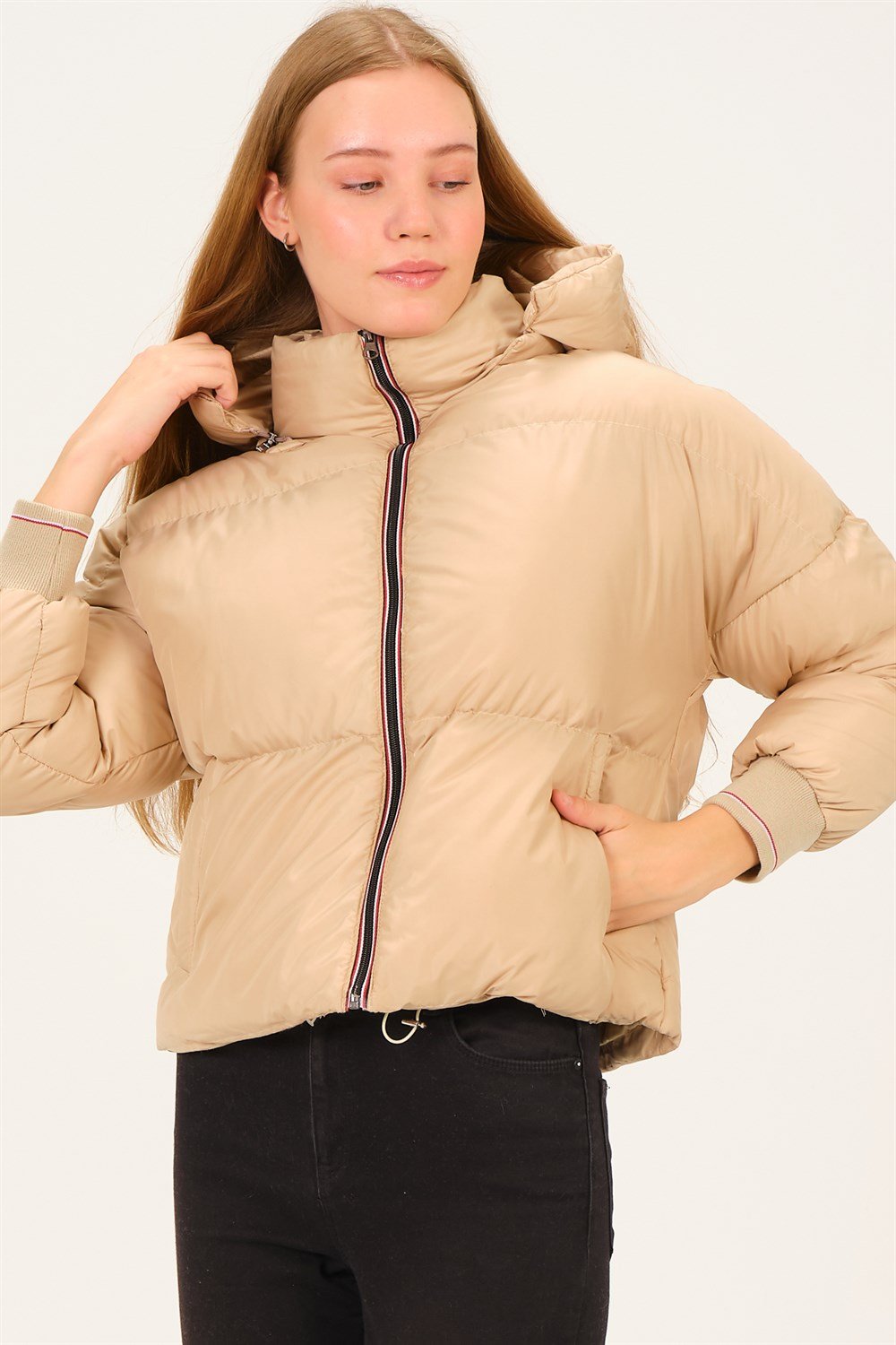 Z6650 DEWBERRY BAYAN ŞİŞME MONT-AÇIK BEJ