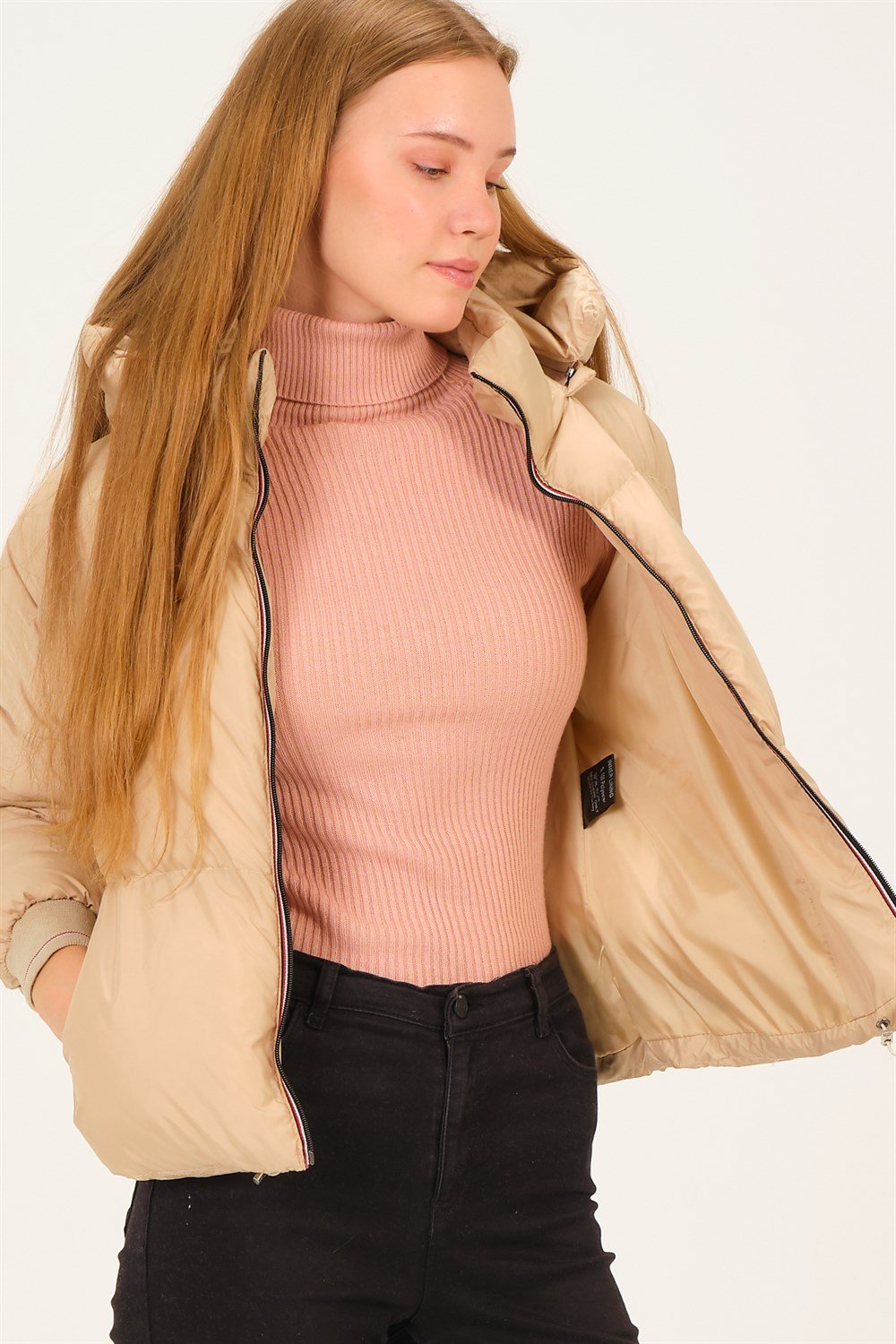 Z6650 DEWBERRY BAYAN ŞİŞME MONT-AÇIK BEJ