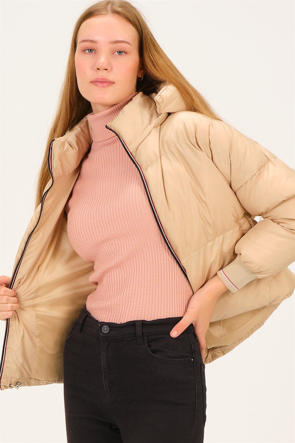 Z6650 DEWBERRY BAYAN ŞİŞME MONT-AÇIK BEJ