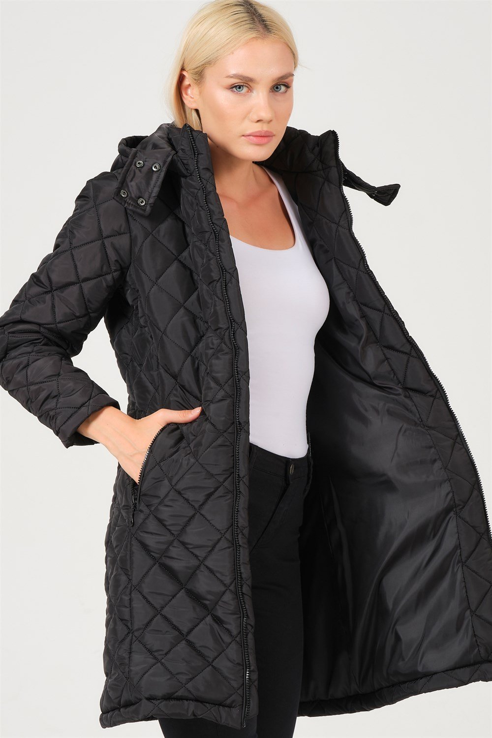 Z6654 DEWBERRY BAYAN KABAN-AÇIK SİYAH