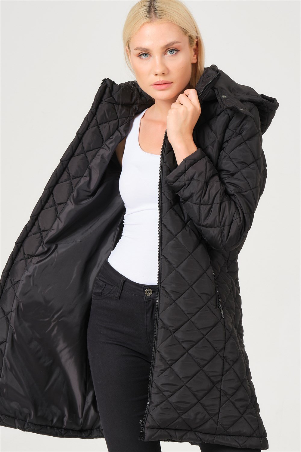 Z6654 DEWBERRY BAYAN KABAN-AÇIK SİYAH