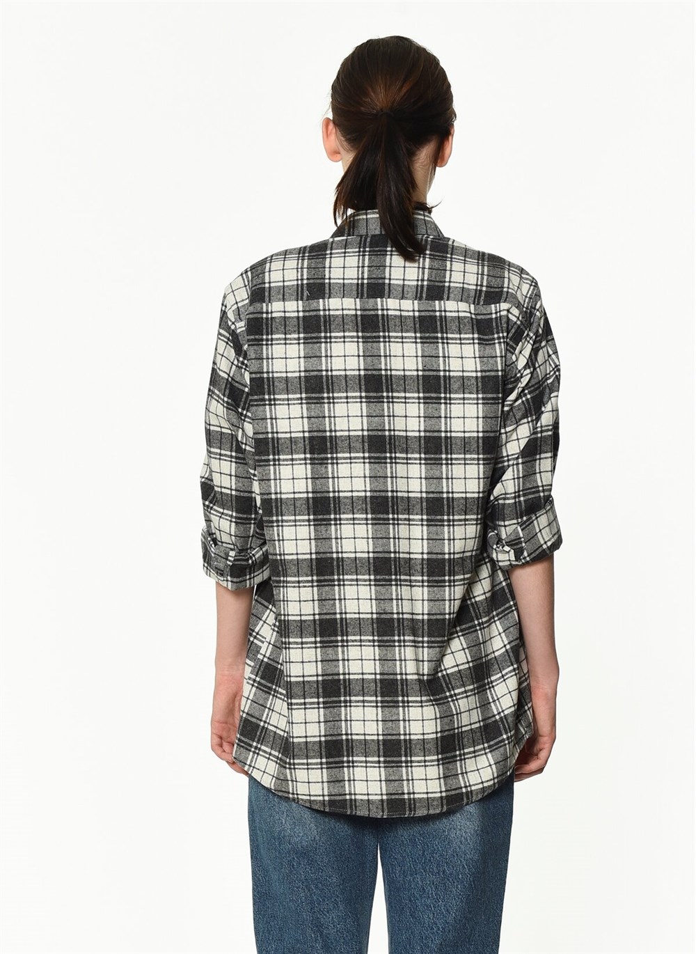 Z6662 DEWBERRY BAYAN GÖMLEK-BEYAZ-SİYAH