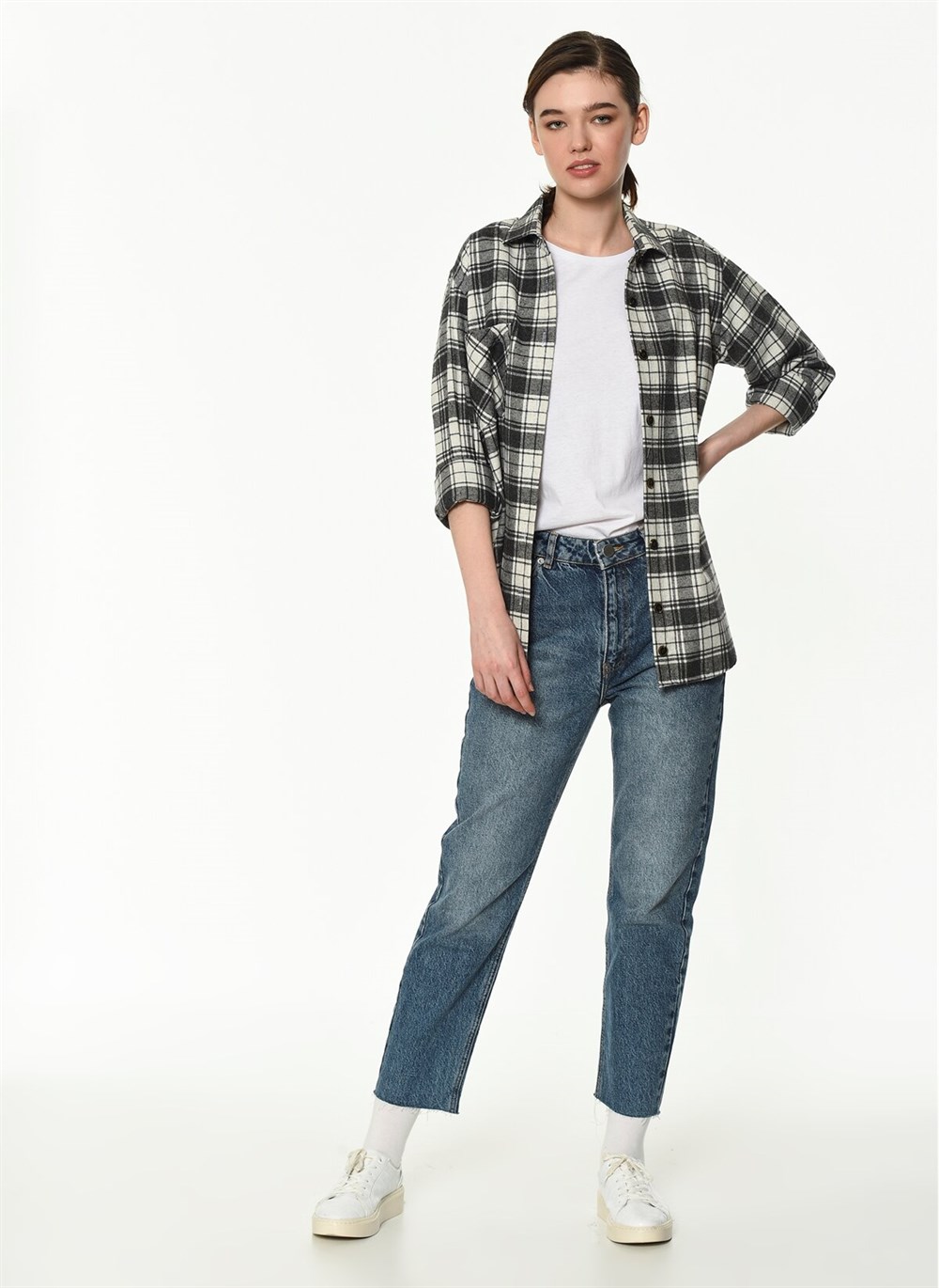 Z6662 DEWBERRY BAYAN GÖMLEK-BEYAZ-SİYAH