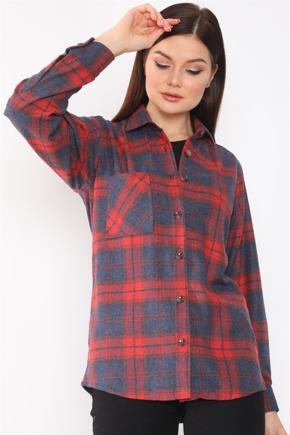 Z6662 DEWBERRY BAYAN GÖMLEK-KIRMIZI