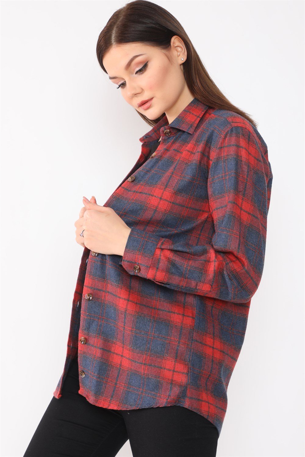 Z6662 DEWBERRY BAYAN GÖMLEK-KIRMIZI