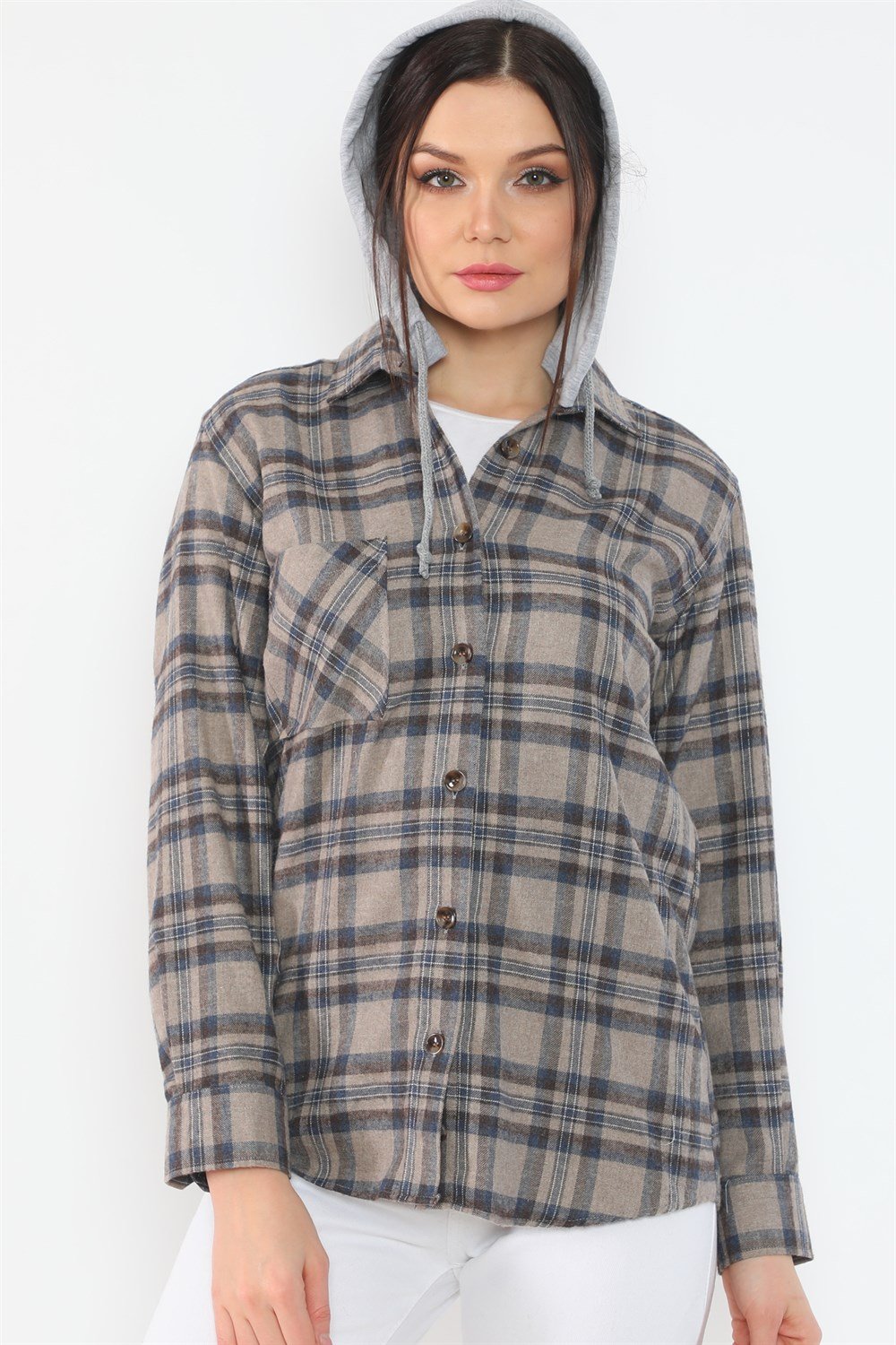 Z6666 DEWBERRY BAYAN GÖMLEK-KAHVE