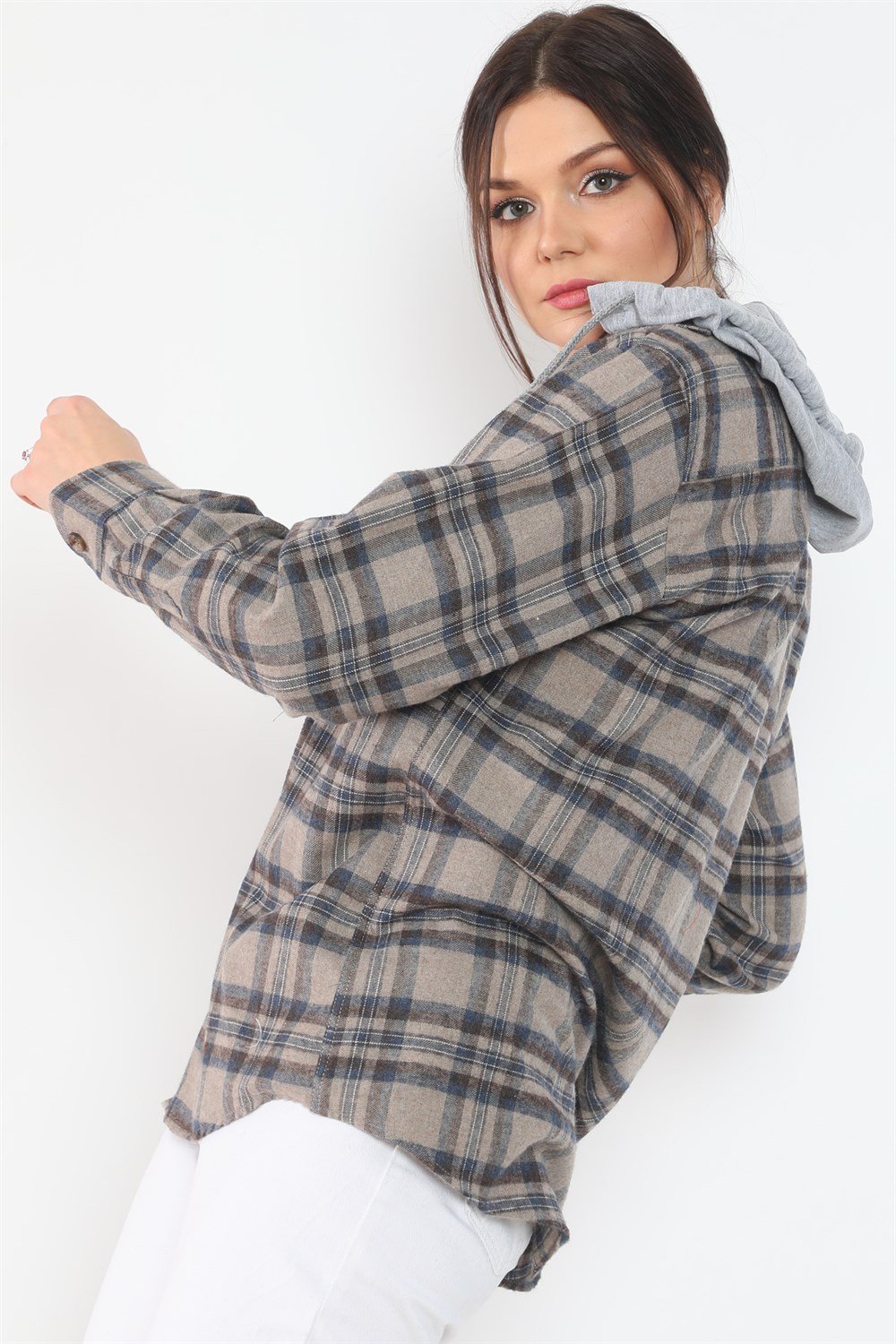 Z6666 DEWBERRY BAYAN GÖMLEK-KAHVE