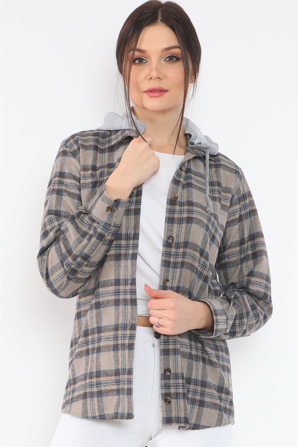 Z6666 DEWBERRY BAYAN GÖMLEK-KAHVE