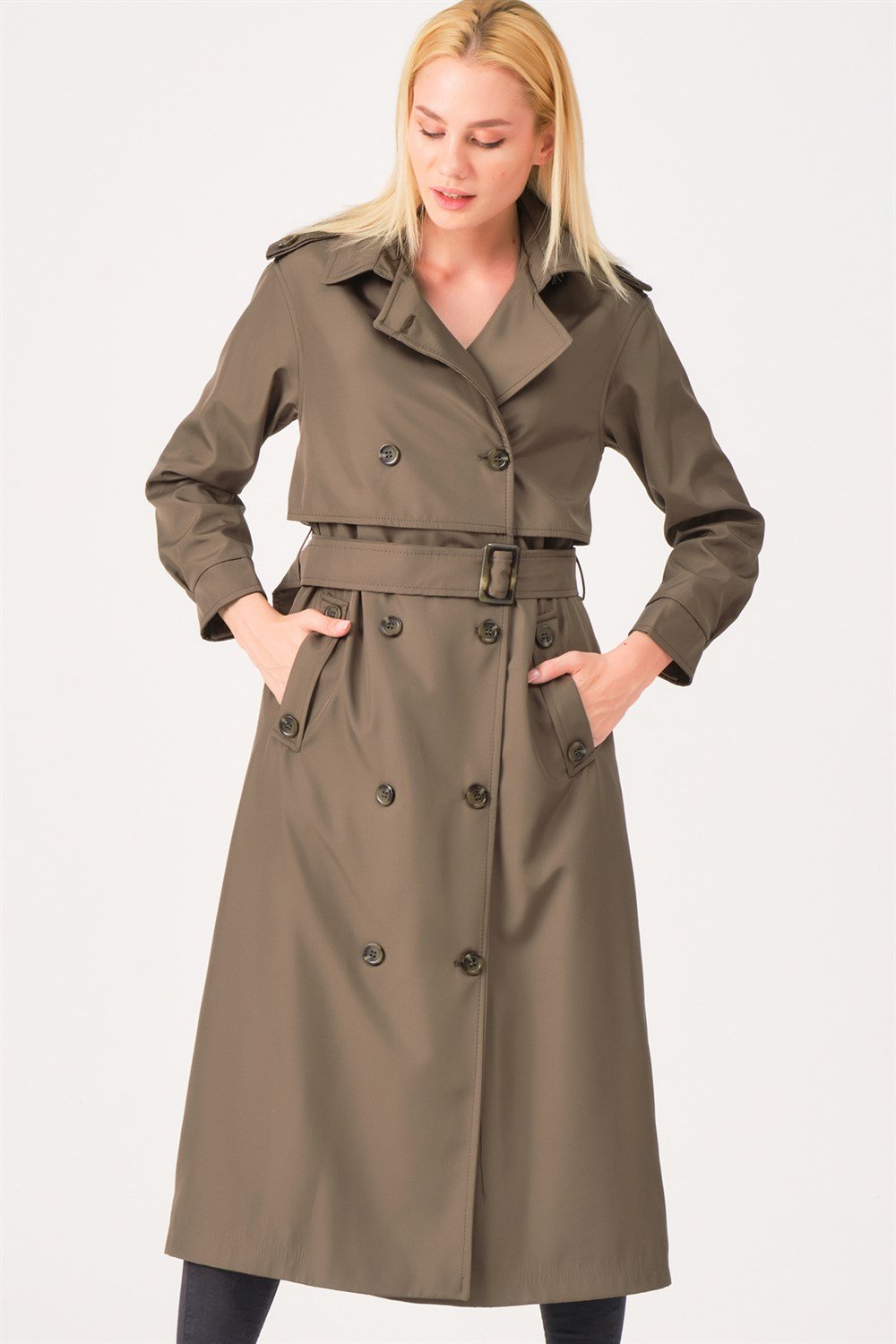 Z6674 DEWBERRY BAYAN TRENÇKOT-HAKİ