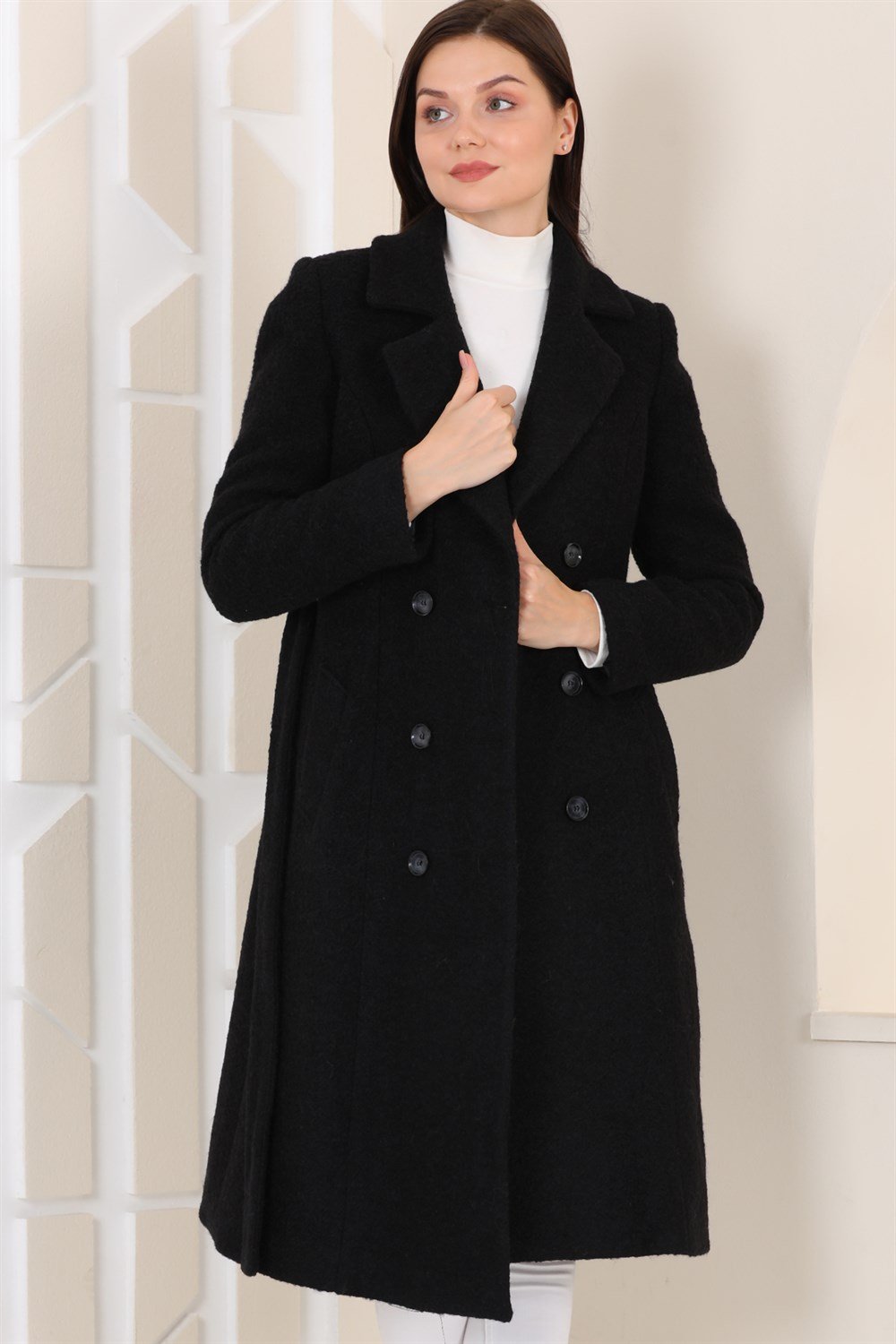 Z6678 DEWBERRY BAYAN PALTO-SİYAH