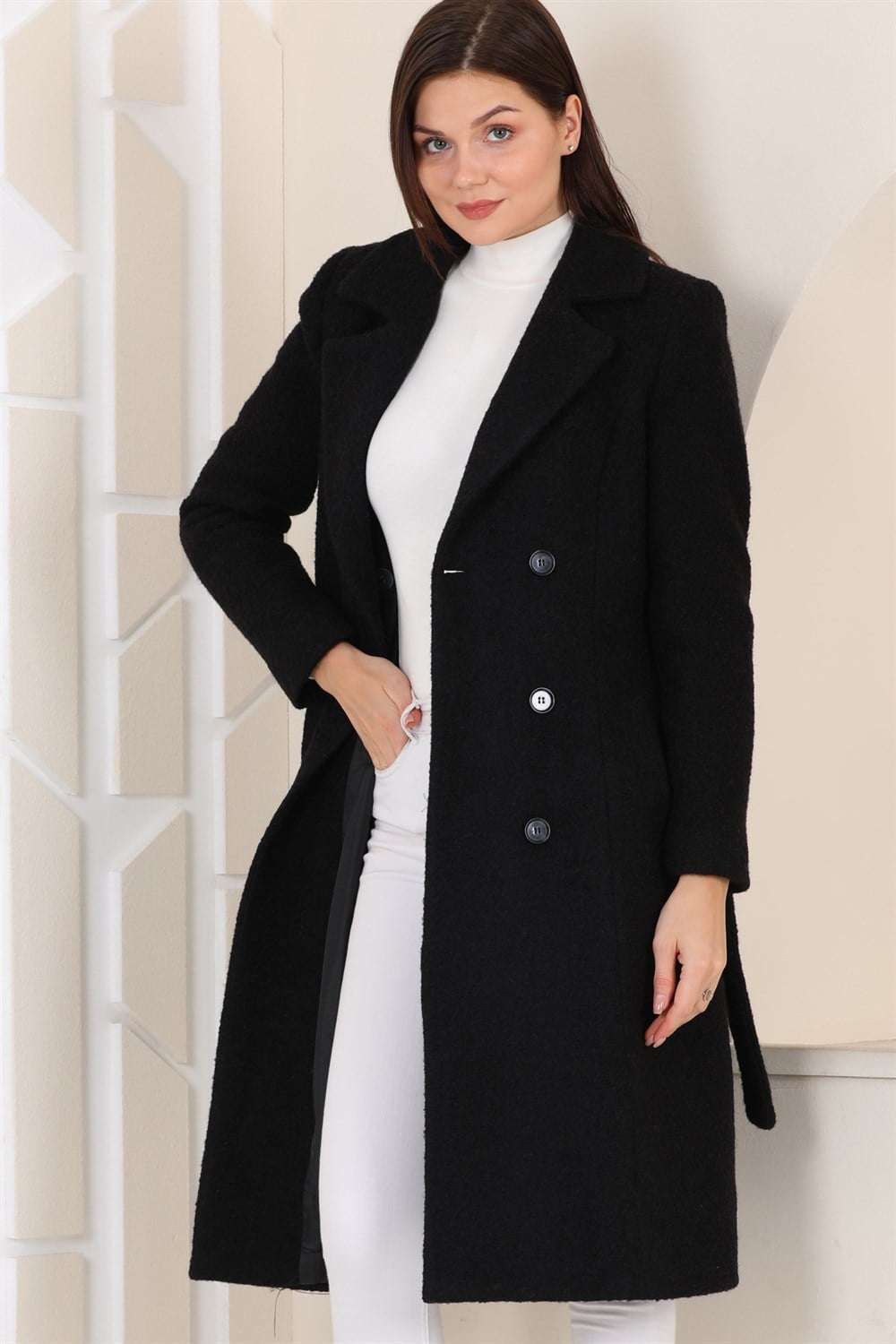 Z6678 DEWBERRY BAYAN PALTO-SİYAH