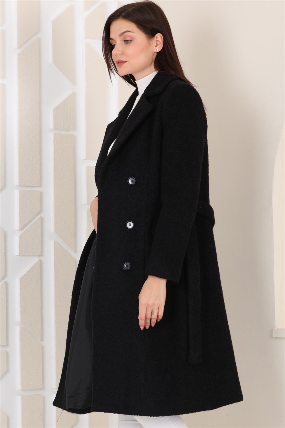 Z6678 DEWBERRY BAYAN PALTO-SİYAH