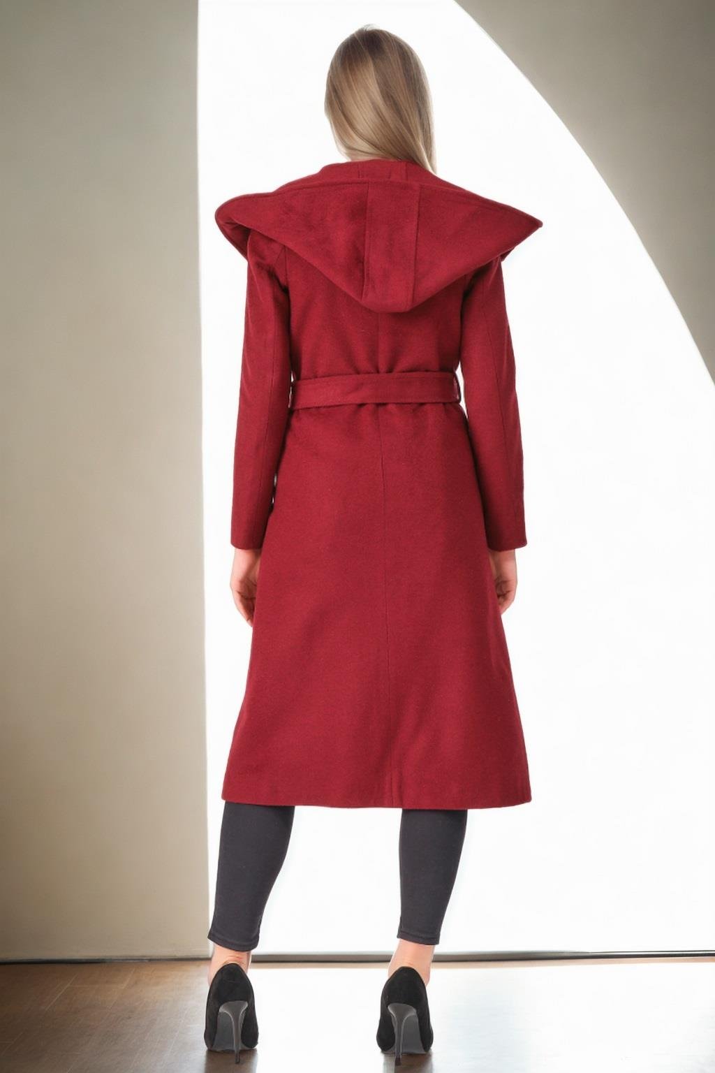 Z6679 DEWBERRY BAYAN PALTO-DÜZ BORDO