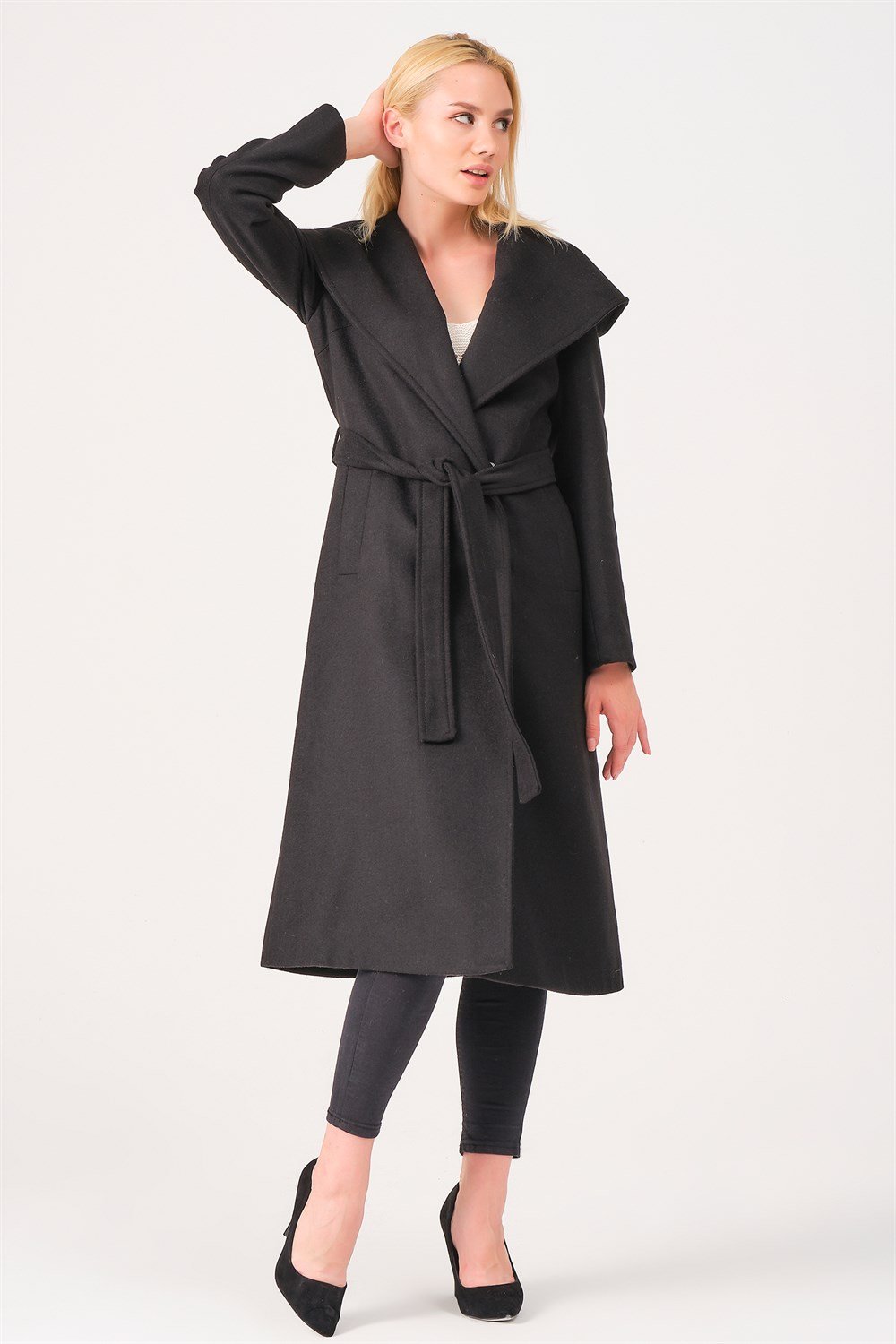 Z6679 DEWBERRY BAYAN PALTO-SİYAH