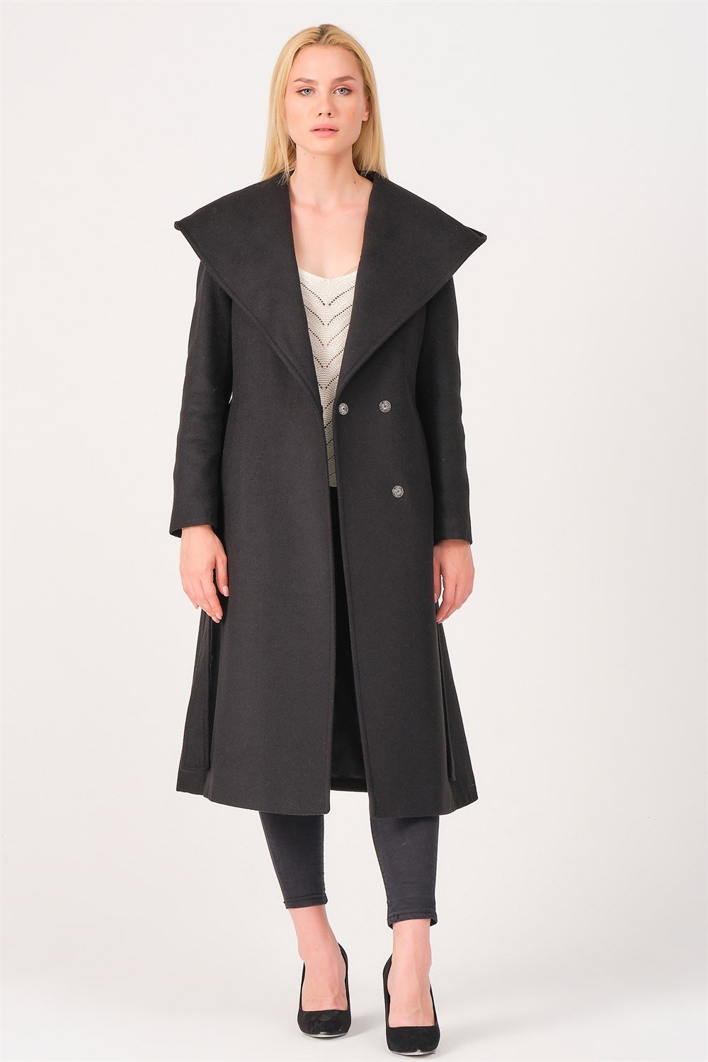 Z6679 DEWBERRY BAYAN PALTO-SİYAH