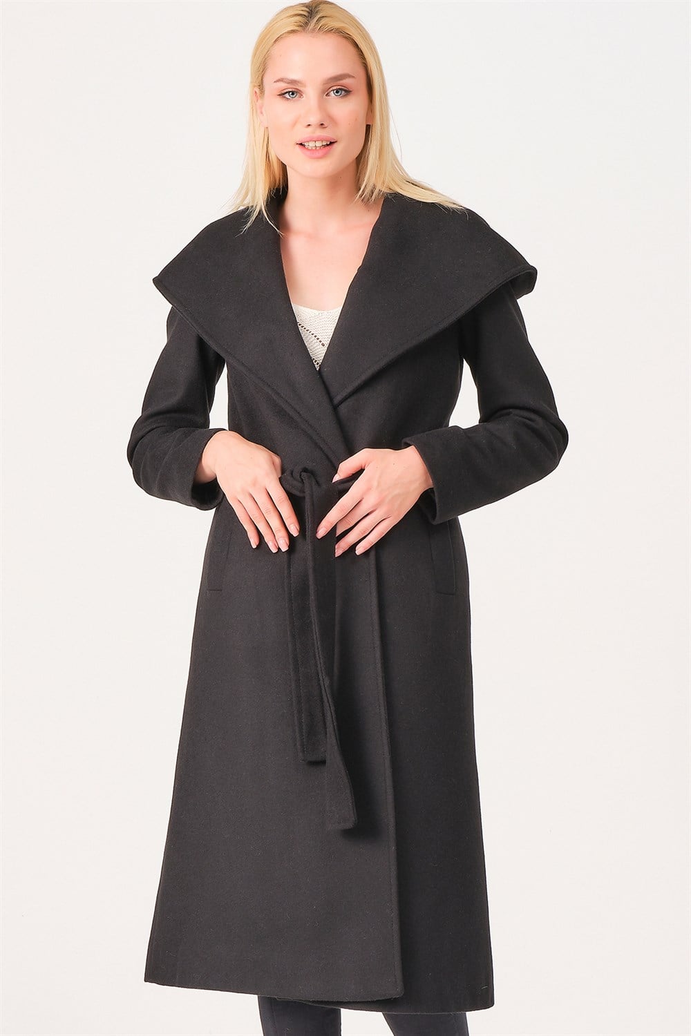 Z6679 DEWBERRY BAYAN PALTO-SİYAH