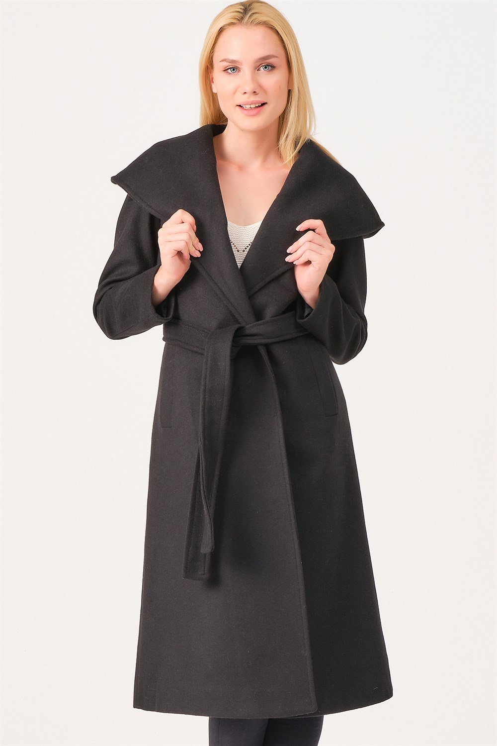 Z6679 DEWBERRY BAYAN PALTO-SİYAH