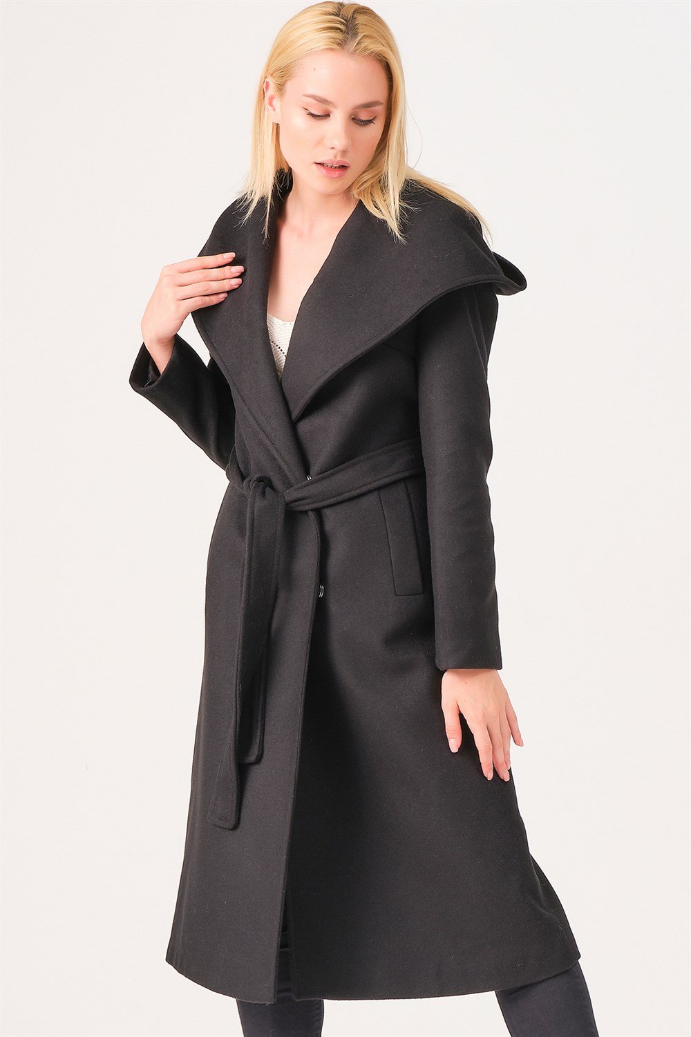 Z6679 DEWBERRY BAYAN PALTO-SİYAH