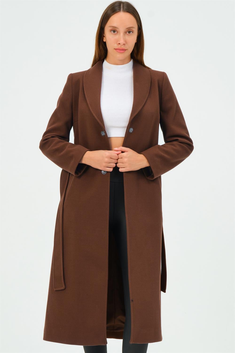 Z6681 DEWBERRY BAYAN PALTO-AÇIK KAHVE