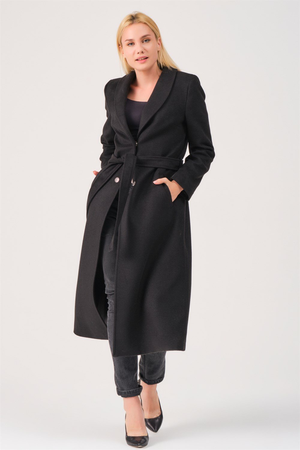 Z6681 DEWBERRY BAYAN PALTO-SİYAH